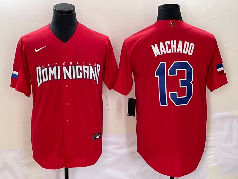 Men's Dominican Republic Baseball #13 Manny Machado 2023 Red World Baseball Classic Stitched Jersey Men's Dominican Republic Baseball #13 Manny Machado 2023 Red World Baseball Classic Stitched Jersey